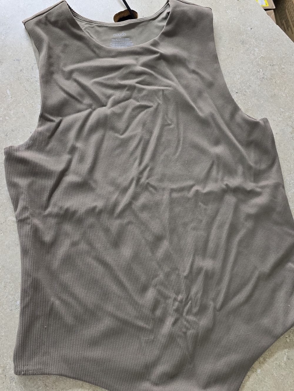Nuuds Ribbed Sleeveless Tank Top in Taupe Sz L